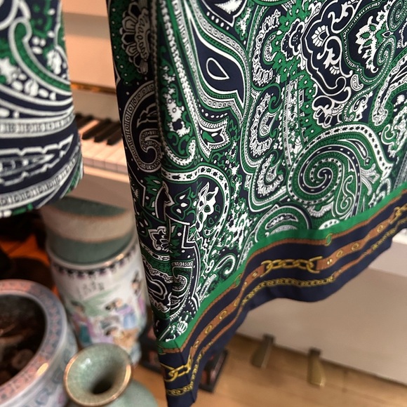 Michael Kors Green and Black Paisley Long Sleeve Dress Size Small - Picture 3 of 16